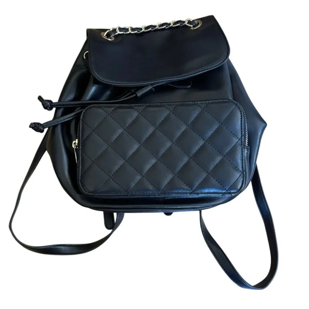 Forever 21 Drawstring Quilted Backpack Bookbag Black